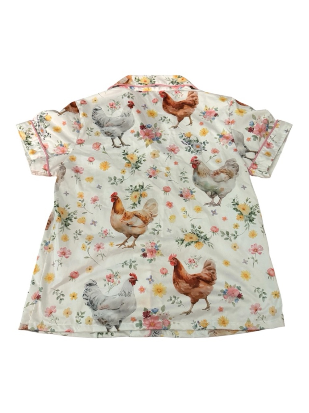Chicken Print Pajama Set Cottagecore Floral Hen PJ Shorts Set S - Picture 3 of 5